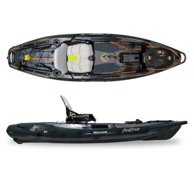 Feelfree Lure 10 V2 kayak in midnight bolt split side and top. Available at riverbound Sports in Tempe, Arizona.