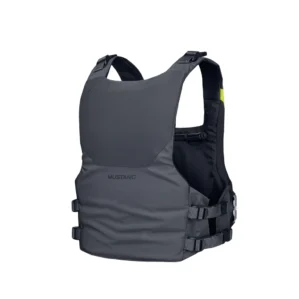 The dual floatation Mustang Khimera PFD in admiral gray back. Available at Riverbound Sports in Tempe, Arizona.