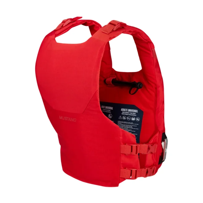 The dual floatation Mustang Khimera PFD in red. Available at Riverbound Sports in Tempe, Arizona.