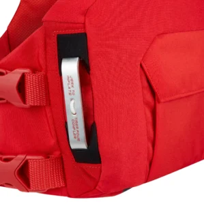 The dual floatation Mustang Khimera PFD in red inflation handle. Available at Riverbound Sports in Tempe, Arizona.