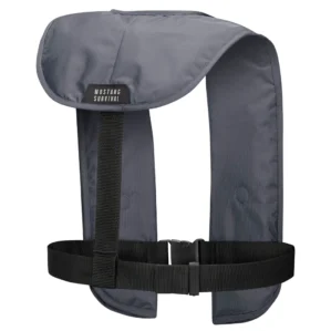 M.I.T Manual Inflatable PFD by Mustang Survival back side in Gray. Available at Riverbound Sports in Tempe, Arizona.