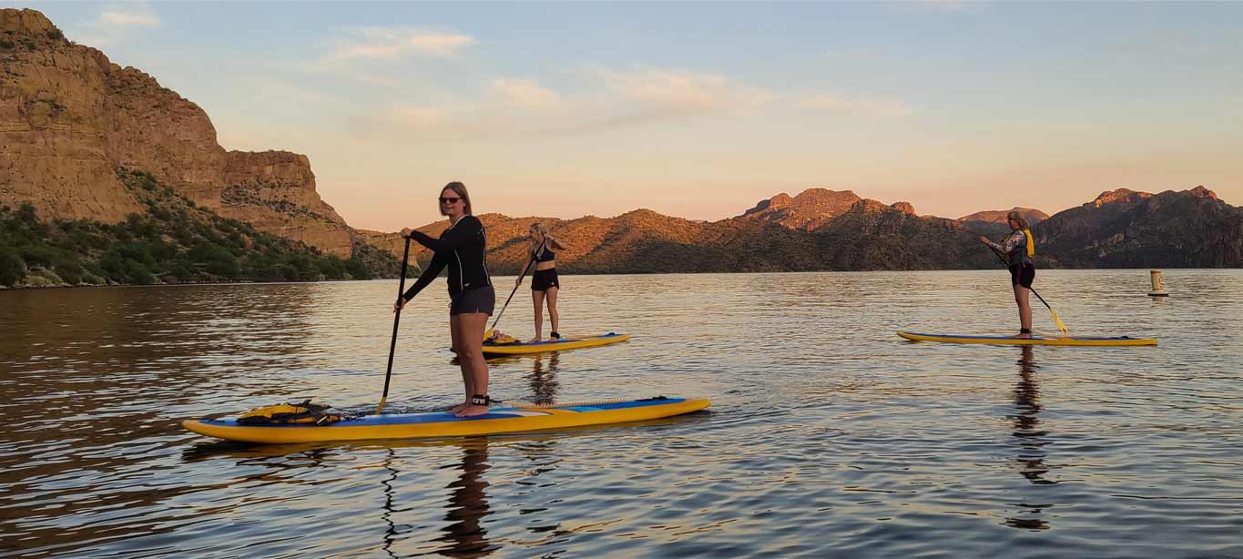 Riverbound Sports Sup Connect Shop of the Year nomination for 2022. Paddleboarders on Saguaro Lake, Mesa Arizona.