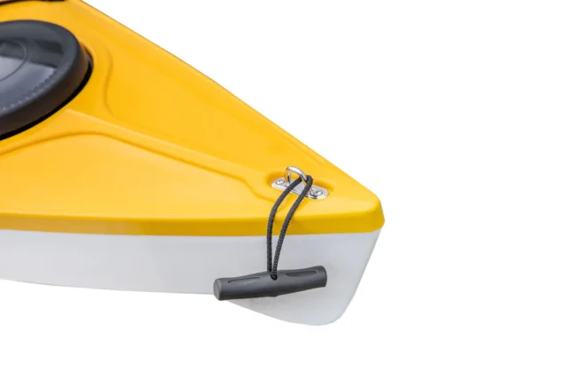 Eddyline Sky 10 carry handle on yellow kayak. Available at authorized Eddyline dealer, Riverbound Sports in Tempe, Arizona.