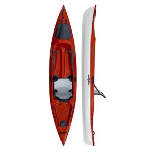 Eddyline Caribbean 12' sit on top kayak split side and top in red pearl. Riverbound Sports authorized Eddyline dealer in Tempe, Arizona.