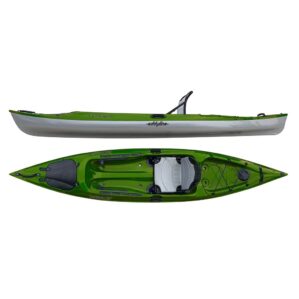 Eddyline Caribbean 12' sit on top kayak split side and top in seagrass and silver. Riverbound Sports authorized Eddyline dealer in Tempe, Arizona.
