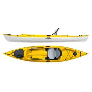 Eddyline Caribbean 12' sit on top kayak split side and top in yellow. Riverbound Sports authorized Eddyline dealer in Tempe, Arizona.
