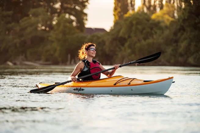 Paddling the Eddyline Sky 10 kayak. Available at authorized Eddyline dealer, Riverbound Sports in Tempe, Arizona.