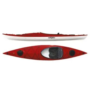 Eddyline Skylark 12' sit inside kayak split side and top in red pearl. Riverbound Sports authorized Eddyline dealer in Tempe, Arizona.