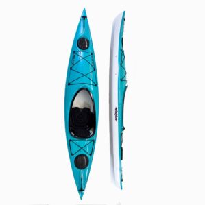 Eddyline Skylark 12' sit inside kayak split side and top in teal. Riverbound Sports authorized Eddyline dealer in Tempe, Arizona.