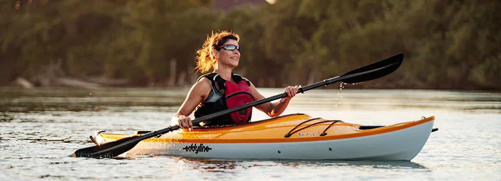 Paddling the Eddyline Sky 10 kayak. Available at authorized Eddyline dealer, Riverbound Sports in Tempe, Arizona.