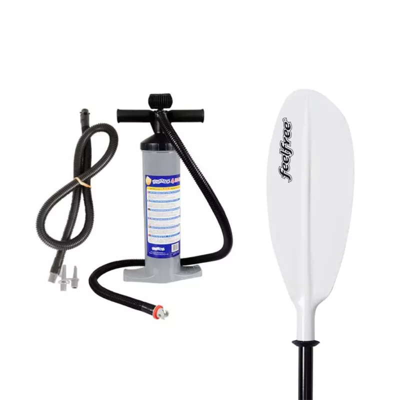 Bravo dual action hand pump and Feelfree Day Tour Fiberglass package deal. Available at Riverbound Sports in Tempe, Arizona.