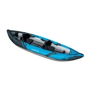 Aquaglide Chinook 100 inflatable kayak deck view in blue.