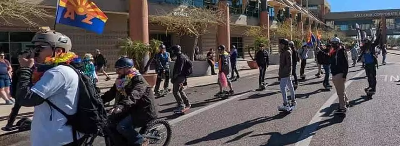 OneWheelAZ crew with Riverbound Sports at the Parada Del Sol Parade in Scottsdale, Arizona.