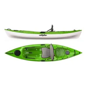 Eddyline Caribbean 10 sit-on-top kayak split side and top in lime. Riverbound Sports authorized Eddyline dealer in Tempe, Arizona.