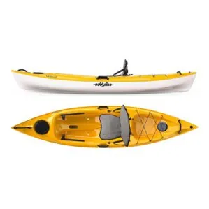 Eddyline Caribbean 10 sit-on-top kayak split side and top in yellow. Riverbound Sports authorized Eddyline dealer in Tempe, Arizona.