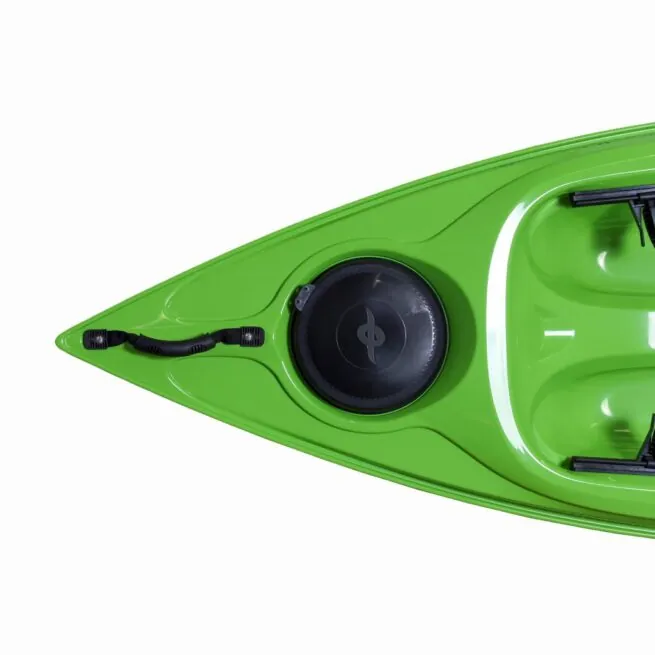 Eddyline Caribbean 10 lime kayak with closed 8" bow hatch. Riverbound Sports authorized Eddyline dealer in Tempe, Arizona.