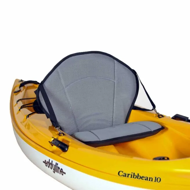 Eddyline Caribbean 10 yellow kayak seating. Riverbound Sports authorized Eddyline dealer in Tempe, Arizona.