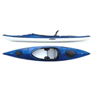Eddyline Kayaks Sandpiper 130 blue sit-in kayak features. Available at authorized Eddyline dealer, Riverbound Sports in Tempe, Arizona.