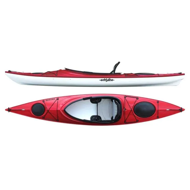 Eddyline Kayaks Sandpiper 130 red sit-in kayak features. Available at authorized Eddyline dealer, Riverbound Sports in Tempe, Arizona.