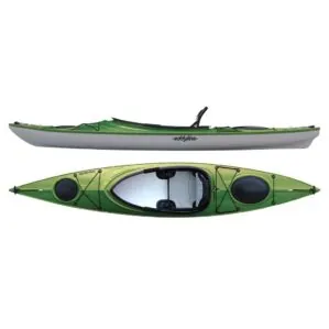 Eddyline Kayaks Sandpiper 130 seagrass silver sit-in kayak features. Available at authorized Eddyline dealer, Riverbound Sports in Tempe, Arizona.