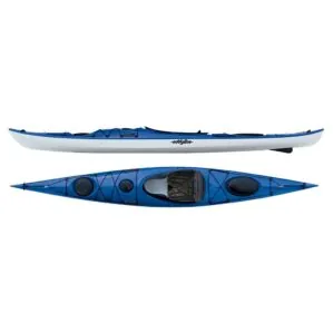Eddyline Kayaks Sitka LT touring kayak in blue. Split image side and top. Available at authorized Eddyline dealer, Riverbound Sports in Tempe, Arizona.