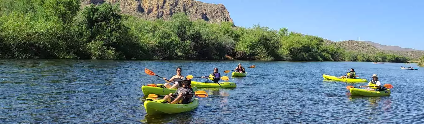 Kayaker on the Lower Salt River. Riverbound Sports Tours and Rentals.