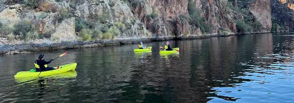 Winter kayaking tour on Saguaro lake with Riverbound Sports.