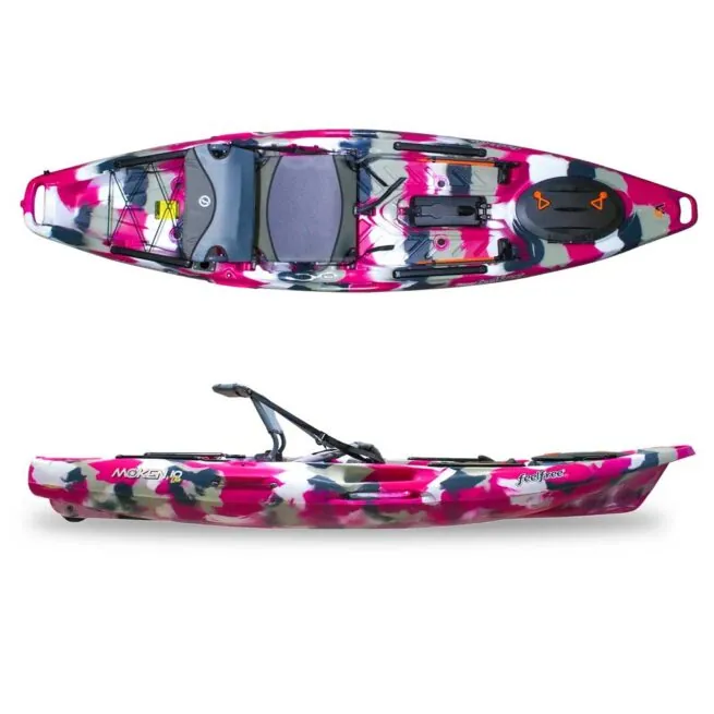 New Feelfree Moken 10 Lite V2 kayak in pink camo color. Available at Riverbound Sports in Tempe, Arizona.