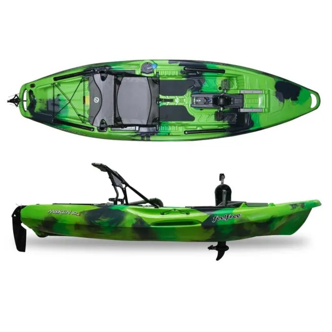 New Feelfree Moken 10 Pedal Drive fishing kayak in green flash color. Available at Riverbound Sports in Tempe, Arizona.