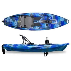 New Feelfree Moken 10 Pedal Drive fishing kayak in ocean blue camo color. Available at Riverbound Sports in Tempe, Arizona.