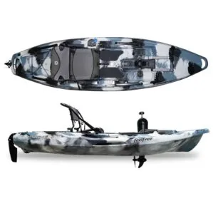 New Feelfree Moken 10 Pedal Drive fishing kayak in winter camo color. Available at Riverbound Sports in Tempe, Arizona.