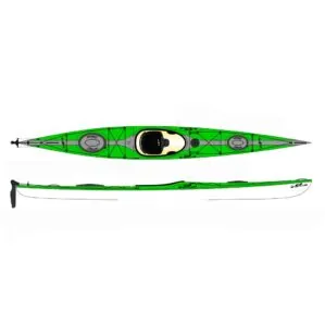 Blue and white Stellar S16 G2 Touring Kayak. Riverbound is a Stellar Kayak authorized retailer in Tempe, Arizona.