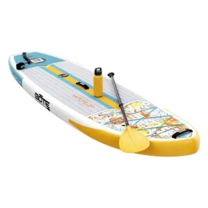 Bote Wulf 10'4" Inflatable paddle board with paddle and water bottle (not included). Riverbound SPorts Paddle Company