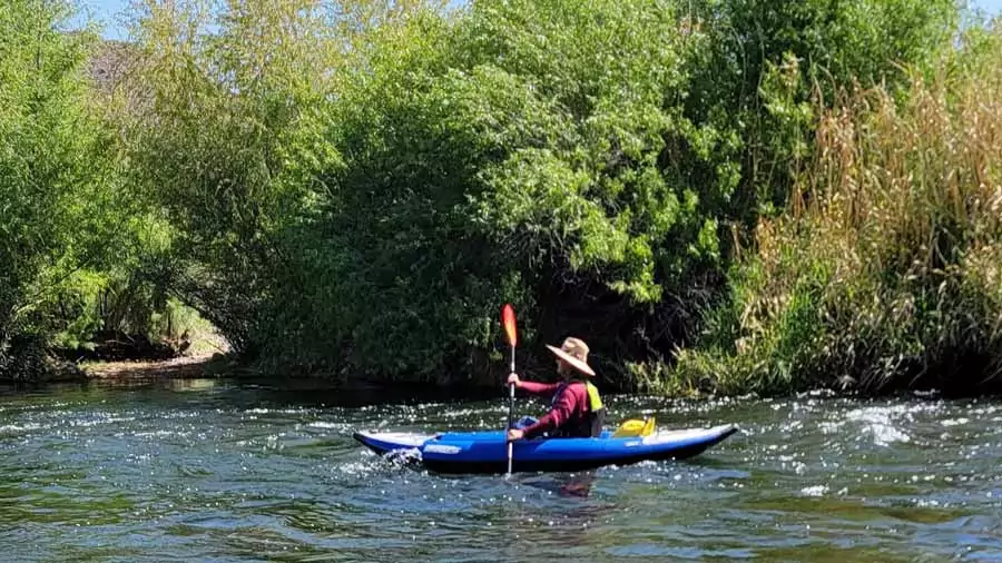 Kayaking the Lower Salt river on the Sea Eagle 300X. Riverbound Sports Tours.