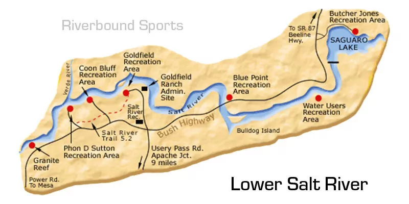 Lower Salt River Map. Launch and takeout locations.