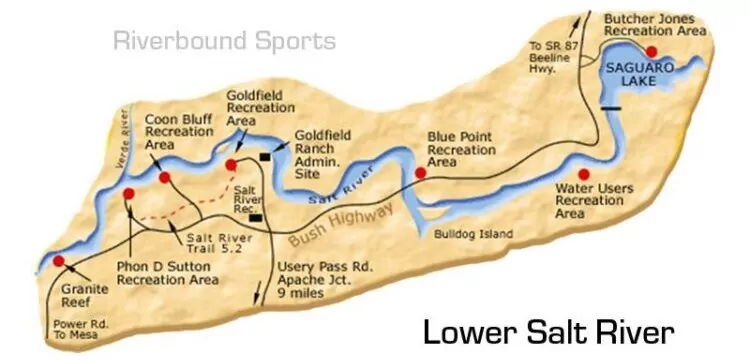 Lower Salt River Map. Launch and takeout locations.