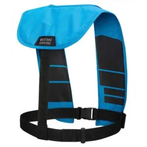 Mustang Survival MIT 70 Manual Inflatable PFD back in Azure Blue. Available at Riverbound Sports in Tempe, Arizona.