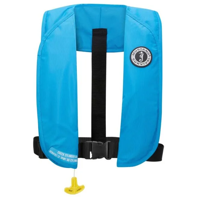 Mustang Survival MIT 70 Manual Inflatable PFD in Azure Blue. Available at Riverbound Sports in Tempe, Arizona.