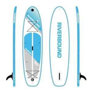 Riverbound Sports 10'6" recreation inflatable paddleboard in blue and grey. Available at Riverbound Sports in Tempe, Arizona.