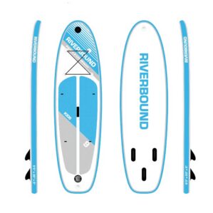 Riverbound Sports 9'0" kids recreation inflatable paddleboard in blue and grey. Available at Riverbound Sports in Tempe, Arizona.