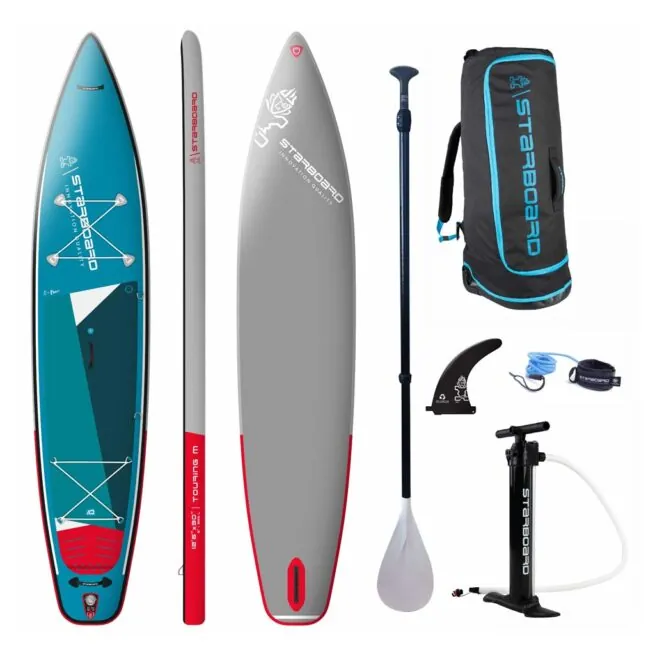 Starboard Touring SUP Roll 12'6" X 30" inflatable paddleboard package. Available at Riverbound Sports in Tempe, Arizona.