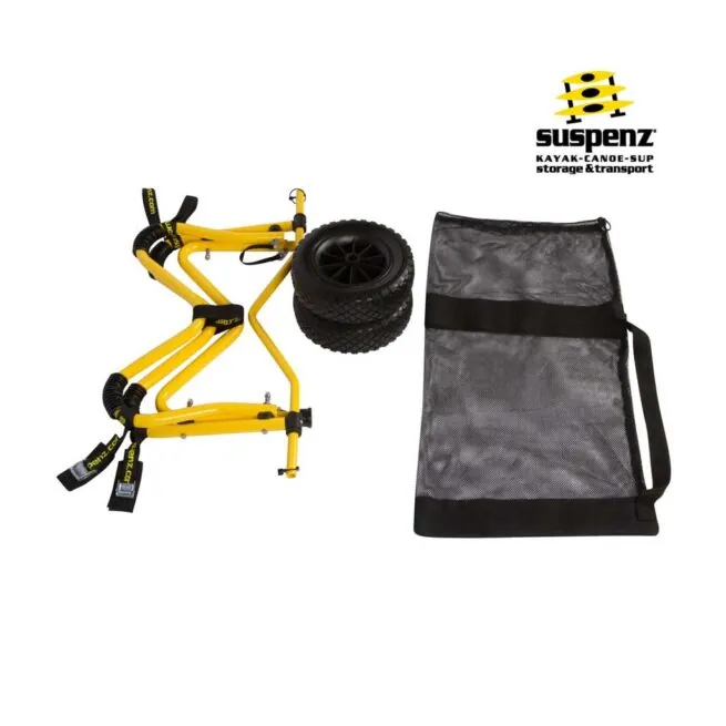 Suspenz Deep-V Airless Cart folded. Available at Riverbound Sports in Tempe, Arizona.