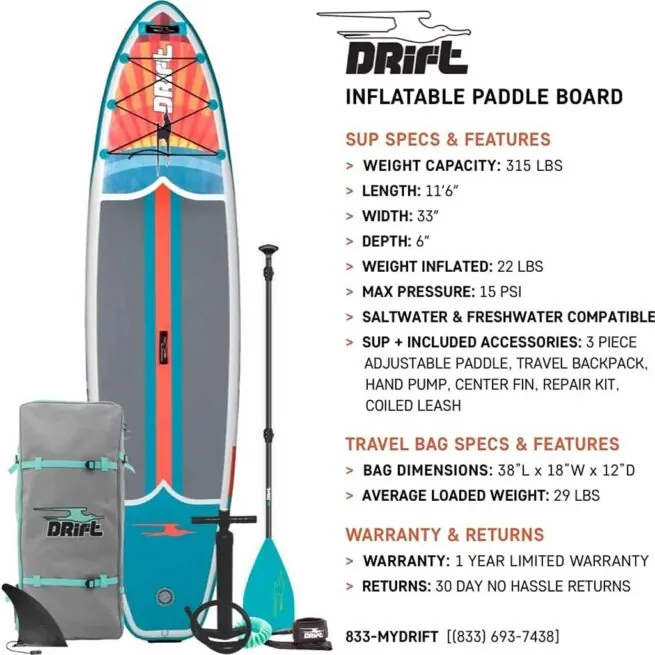 Drift 11'6" Native SUP Package discription. Available at Riverbound Sports in Tempe, Arizona.