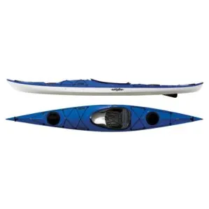 Eddyline Kayaks Sitka ST touring kayak in blue. Split image side and top. Available at authorized Eddyline dealer, Riverbound Sports in Tempe, Arizona.