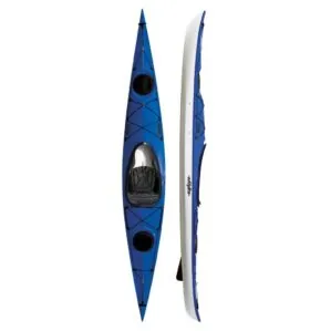 Eddyline Kayaks Sitka ST touring kayak in blue. Split image side and top. Available at authorized Eddyline dealer, Riverbound Sports in Tempe, Arizona.