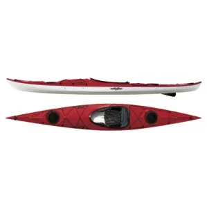 Eddyline Kayaks Sitka ST touring kayak in red. Split image side and top. Available at authorized Eddyline dealer, Riverbound Sports in Tempe, Arizona.