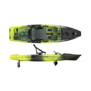 Yellow and greenGator Green Native Watercraft TitanX 12.5 fishing kayak in multi-view image. Riverbound Sports Paddle Company