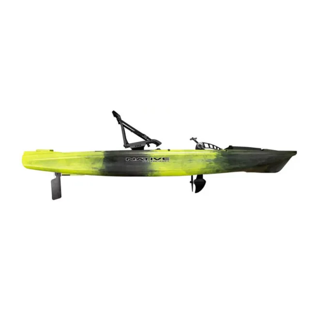 Yellow and greenGator Green Native Watercraft TitanX 12.5 fishing kayak side. Riverbound Sports Paddle Company