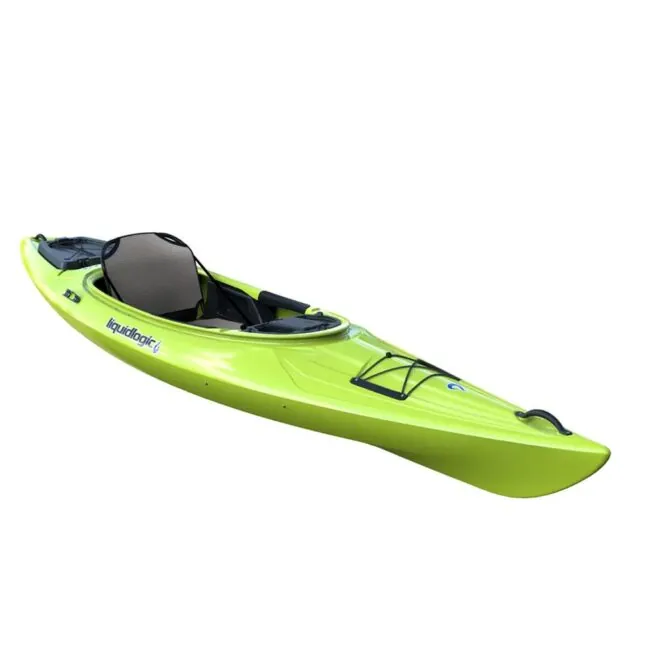 Liquidlogic Saluda 12 sit inside kayak in venom lime color. Available at Riverbound Sports in Tempe, Arizona.