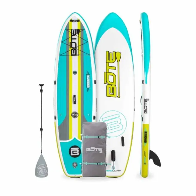 Bote Breeze 10'8" inflatable paddle board in Full Trax Citron color. Available at Riverbound Sports in Tempe, Arizona.